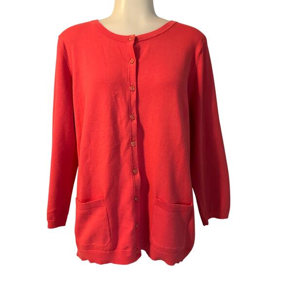 Talbots Women’s Button Down Cardigan Sweater Coral Size XL Pima Cotton Pockets - Picture 1 of 6